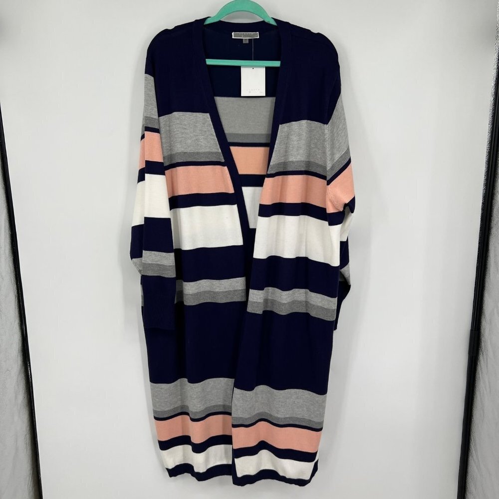 Liquid multi stripe long line Duster Sweater Open cardigan plus size 3X